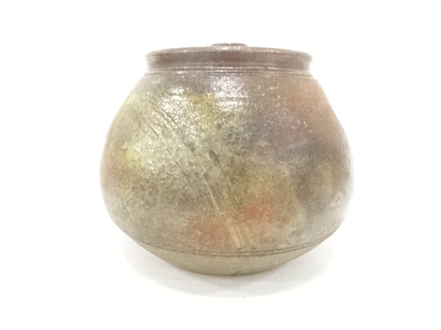  丹波焼　市野豊治造　窯変　櫛目　水指